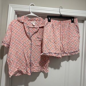Japna Coral and Navy Patterned Pajama Set